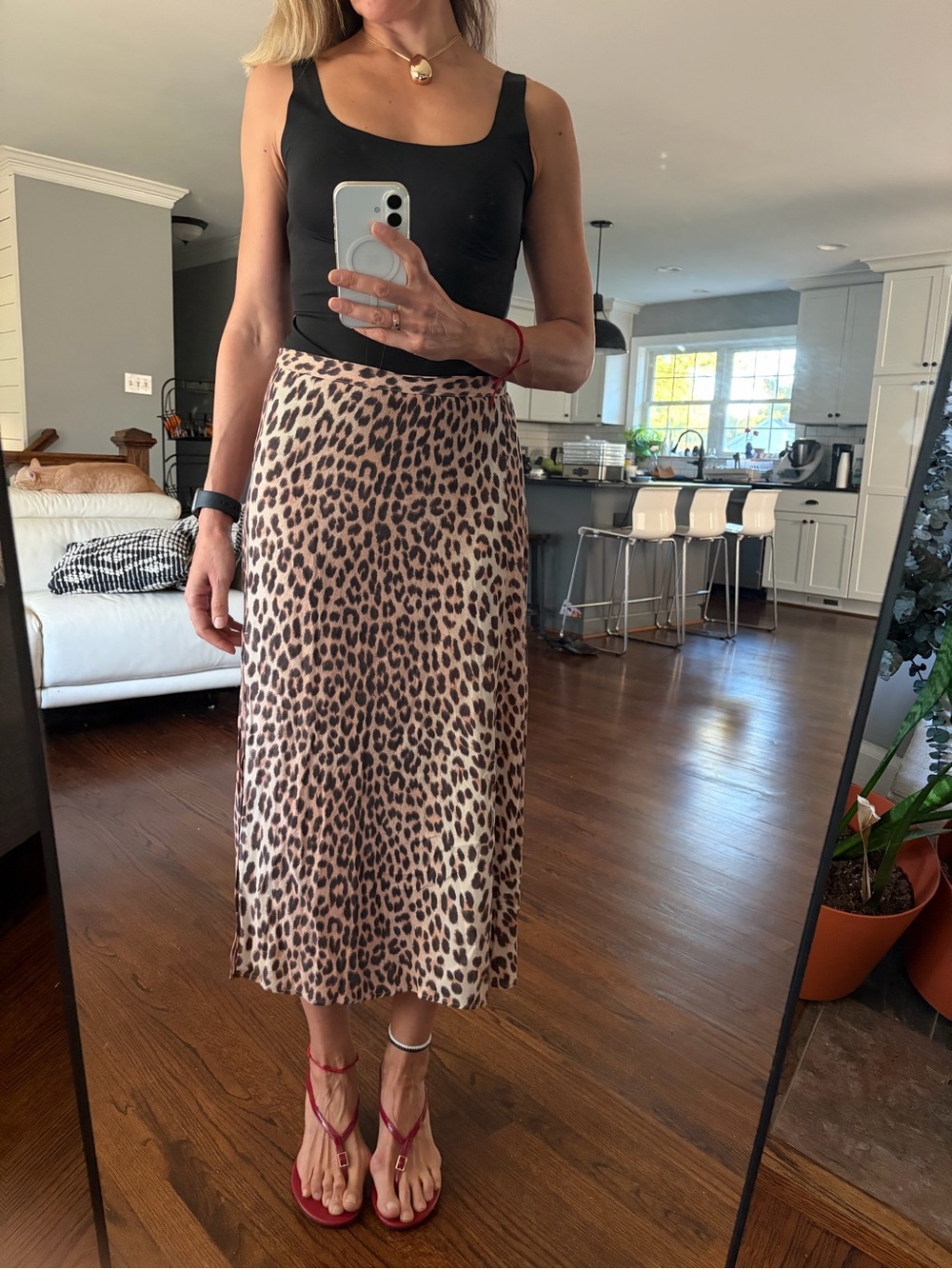 H&M Animal Print Midi Slip Skirt in Beige and Brown